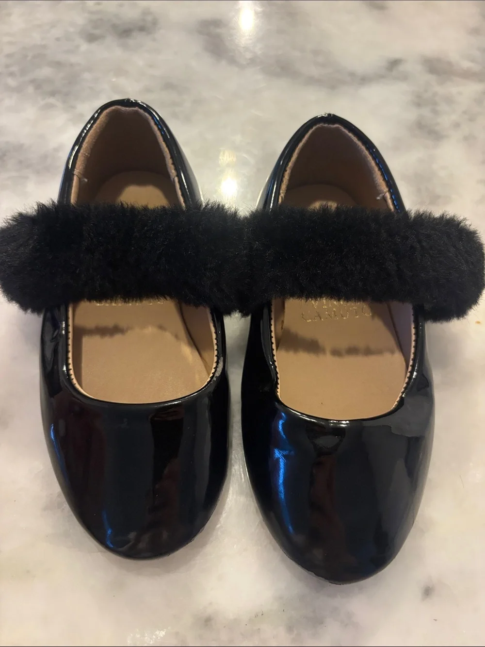 Vince Camuto Girls' Black Patent Faux Fur Strap Dress Shoes